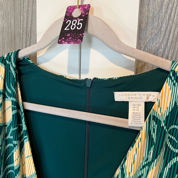 285. NWT London Times Women's Surplus Blouson Dress Deep Navy/Jade Green 18W - Picture 5 of 5